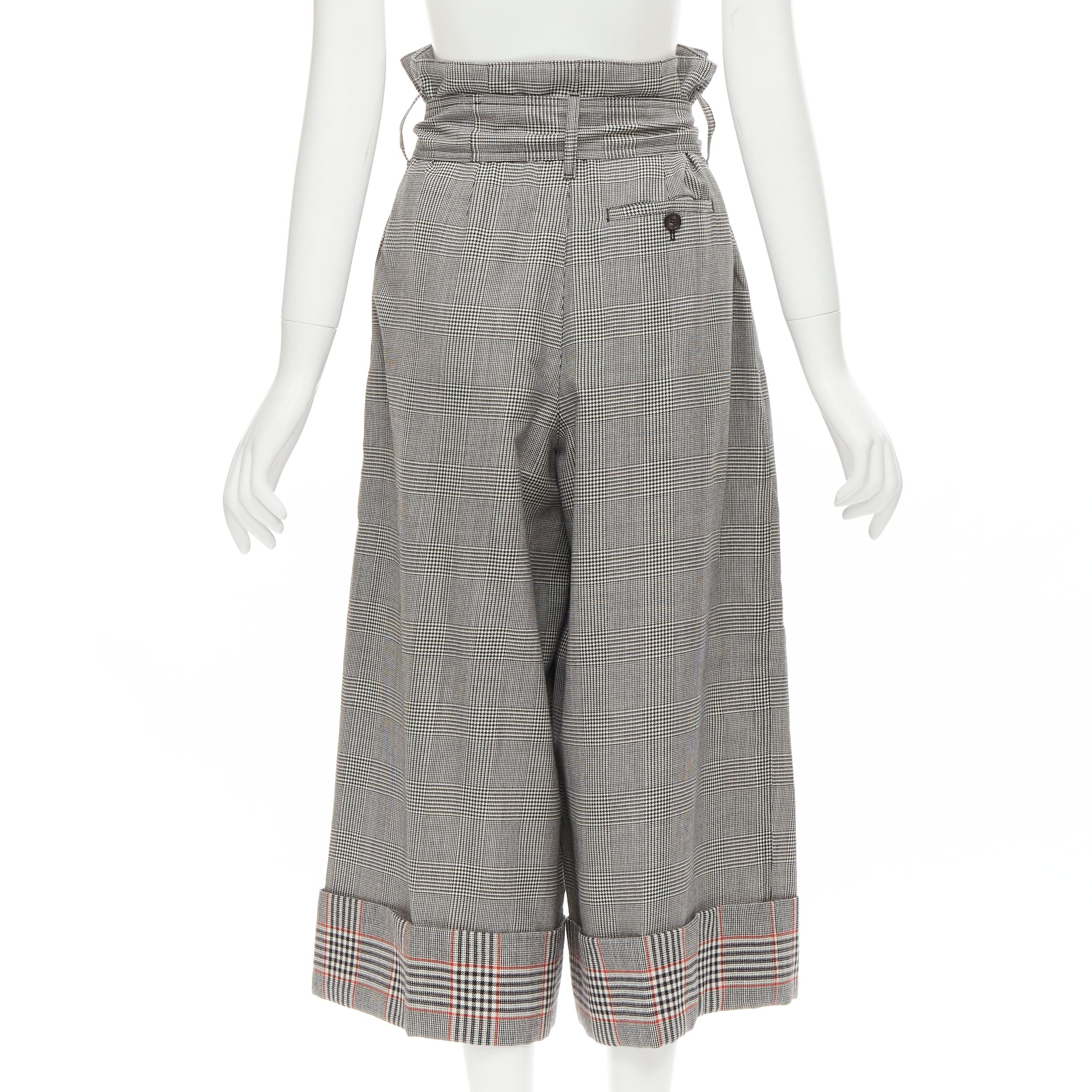 Women's ALEXANDER MCQUEEN grey checked wool paperbag waist cuffed pants IT40 S For Sale