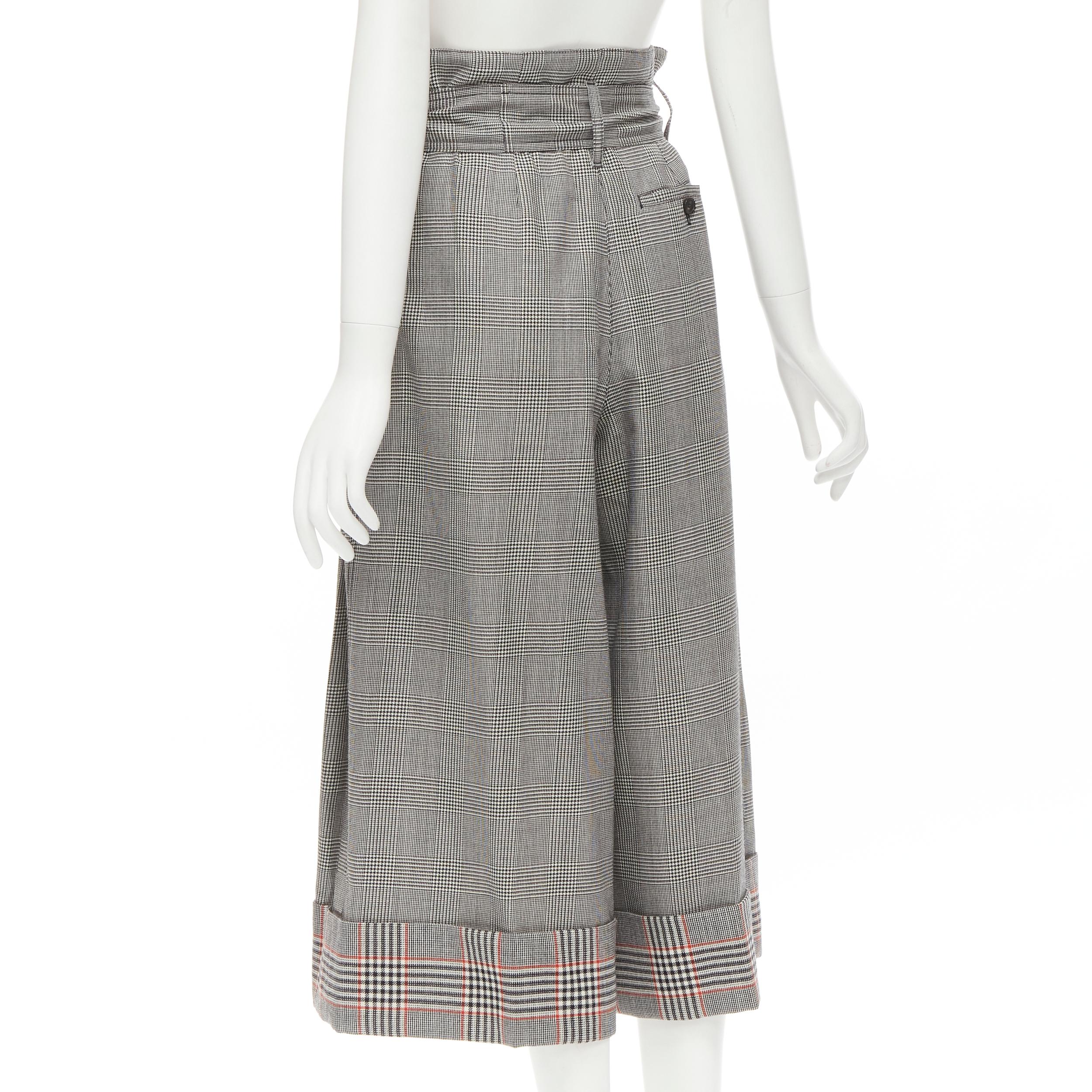 ALEXANDER MCQUEEN grey checked wool paperbag waist cuffed pants IT40 S For Sale 1