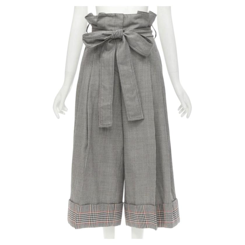 ALEXANDER MCQUEEN grey checked wool paperbag waist cuffed pants IT40 S