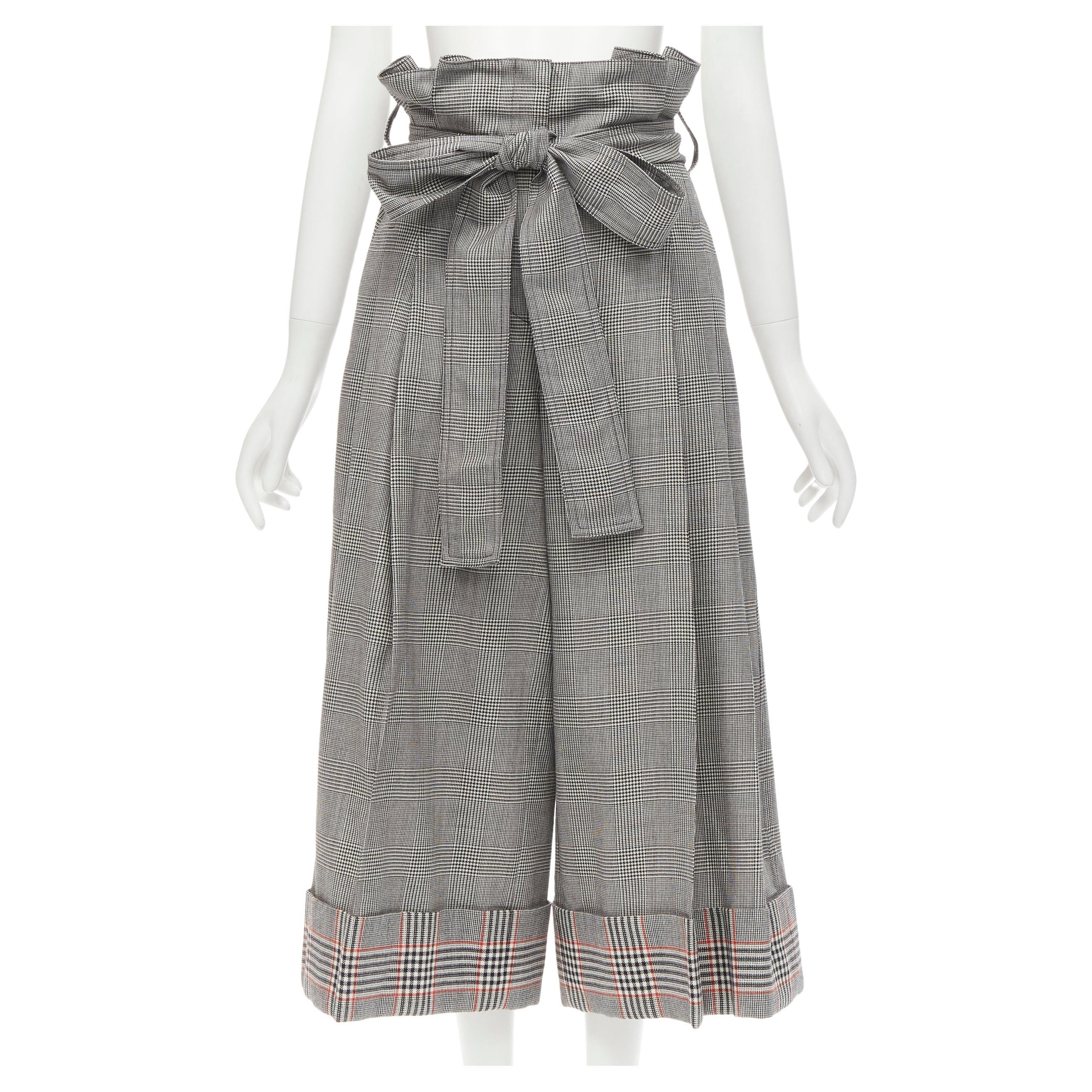 ALEXANDER MCQUEEN grey checked wool paperbag waist cuffed pants IT40 S For Sale