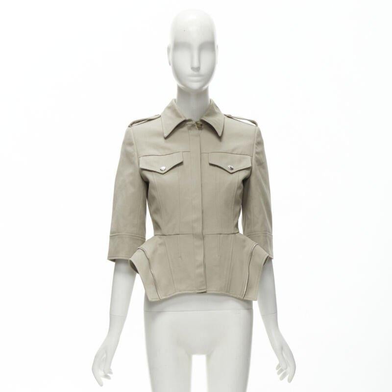 ALEXANDER MCQUEEN grey cotton fitted zipper trim peplum utility jacket IT38 XS For Sale 5