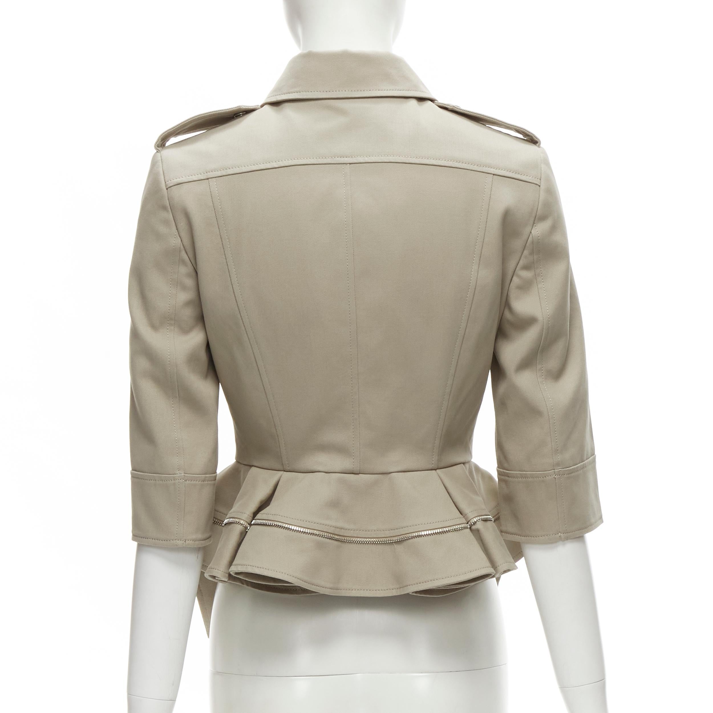 Women's ALEXANDER MCQUEEN grey cotton fitted zipper trim peplum utility jacket IT38 XS For Sale