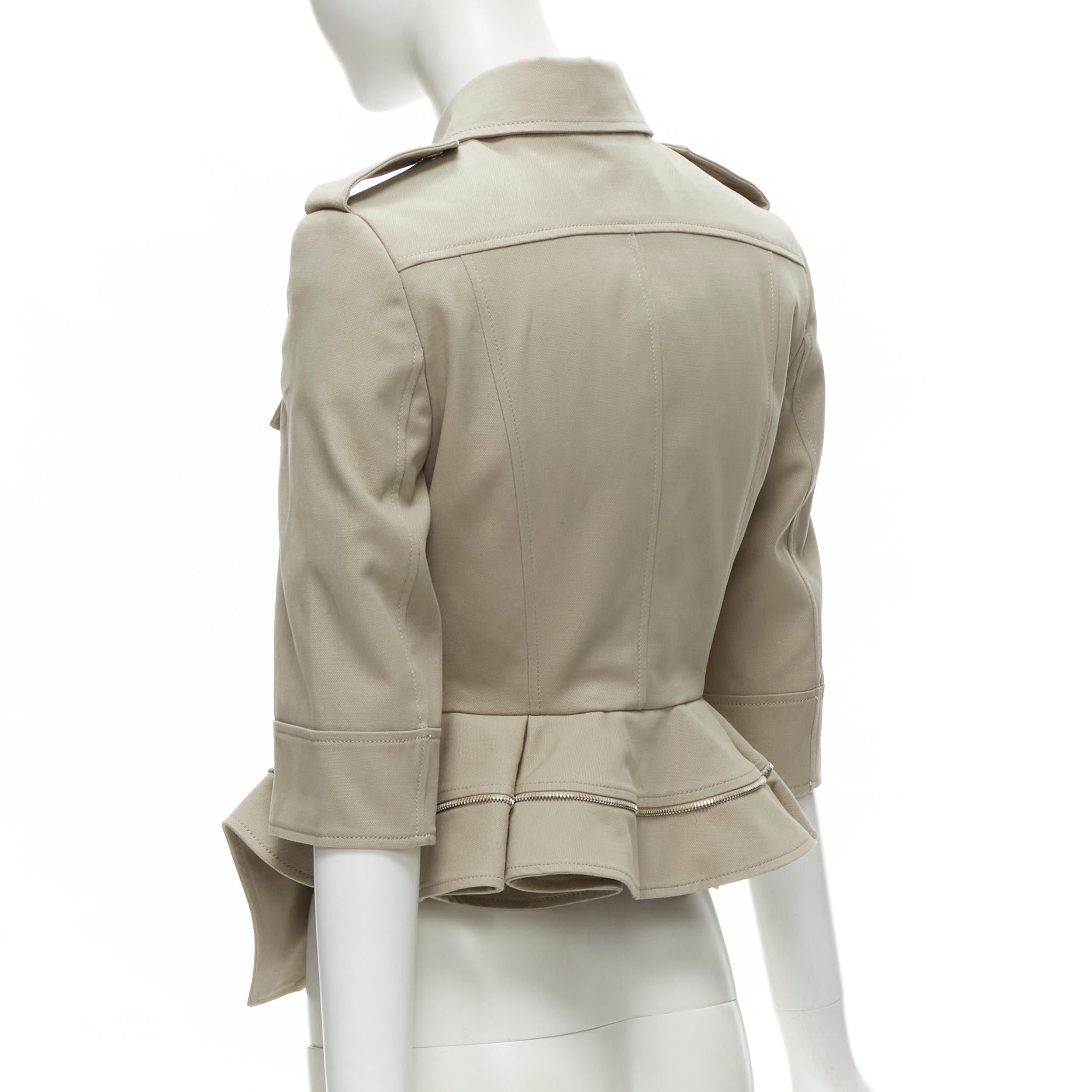 ALEXANDER MCQUEEN grey cotton fitted zipper trim peplum utility jacket IT38 XS For Sale 1
