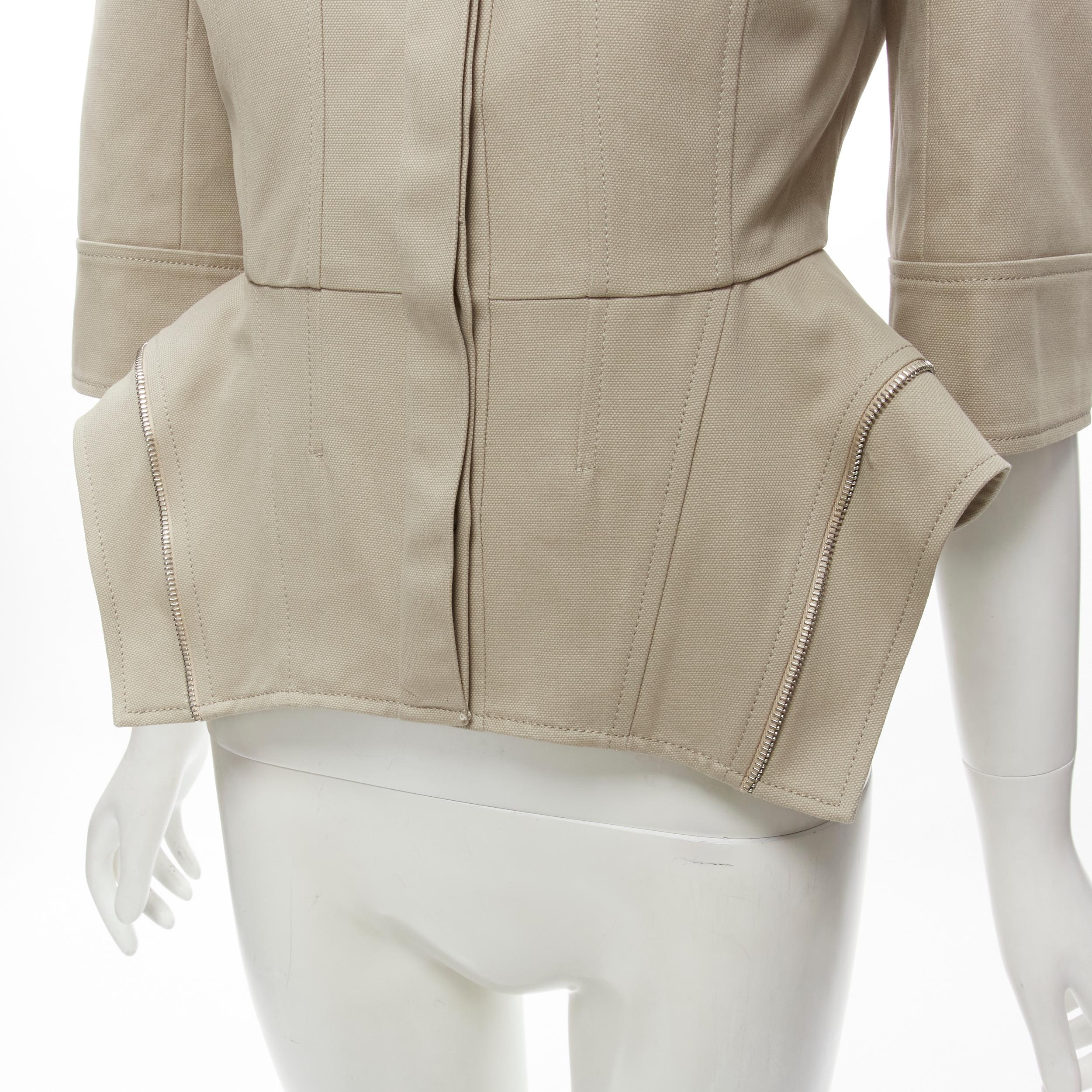 ALEXANDER MCQUEEN grey cotton fitted zipper trim peplum utility jacket IT38 XS For Sale 3