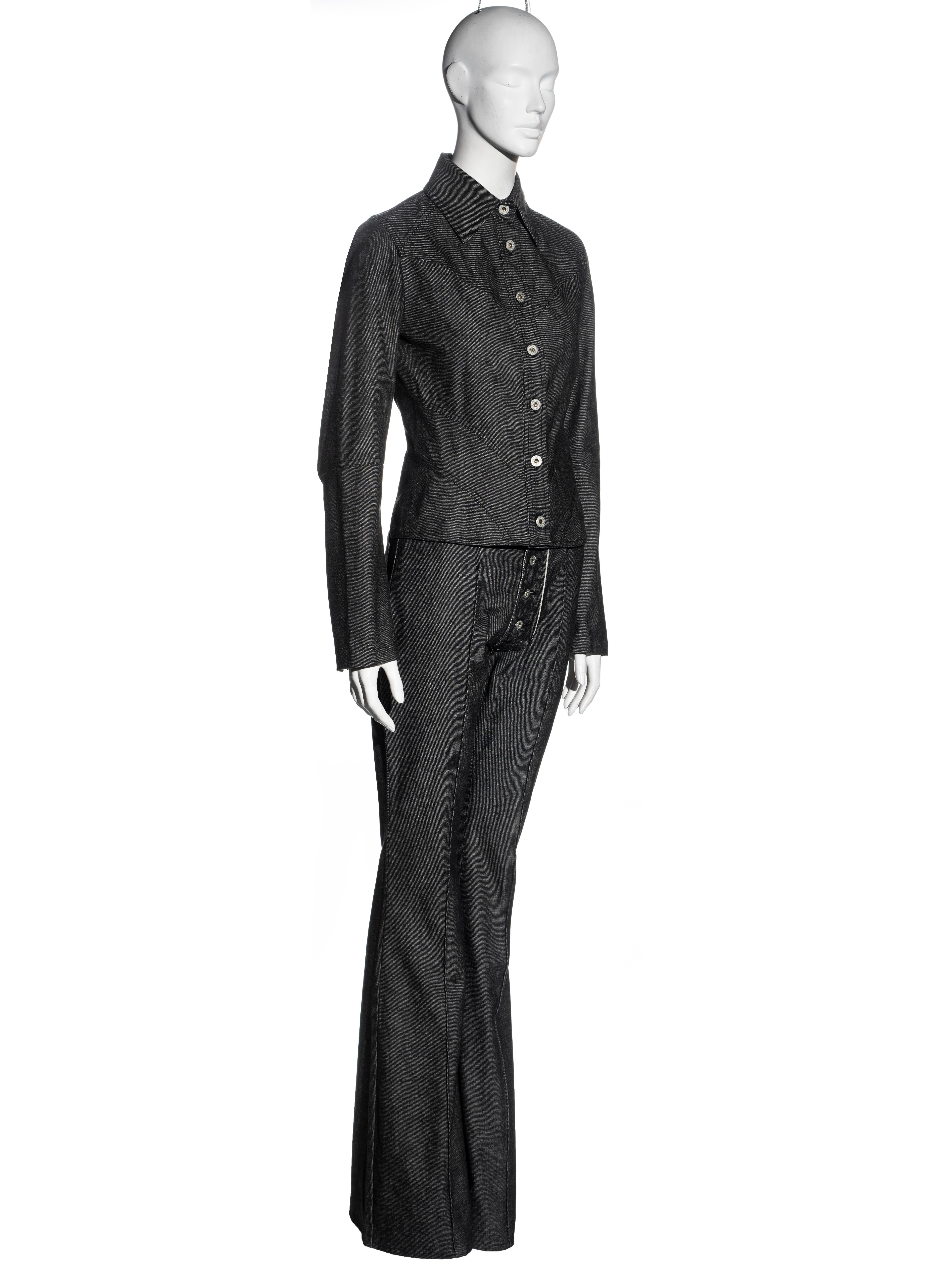 Alexander McQueen, chemise et pantalon évasé en denim gris, fw 2000 Excellent état - En vente à London, GB
