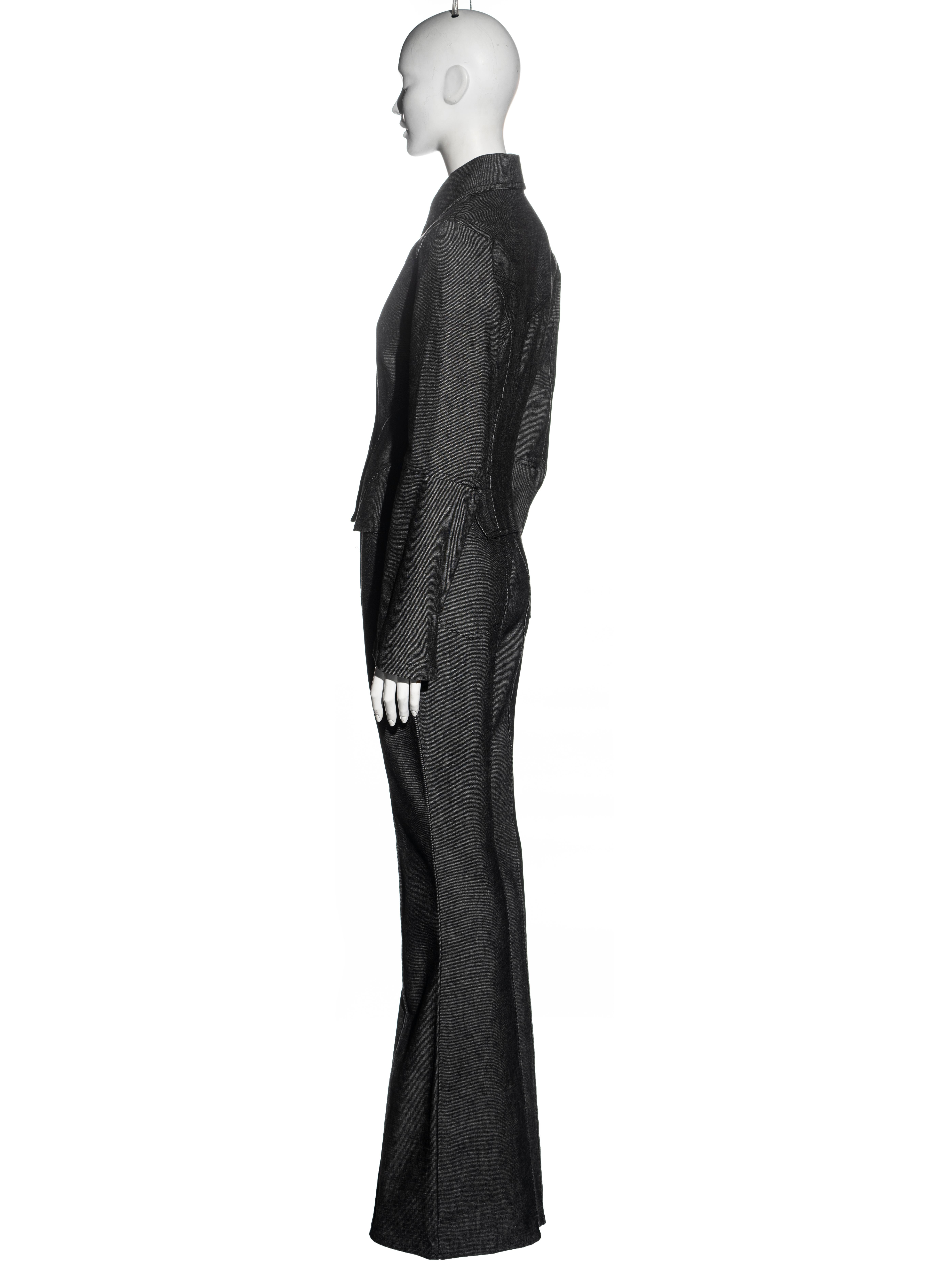 Women's Alexander McQueen grey denim shirt and flared pants, fw 2000 For Sale