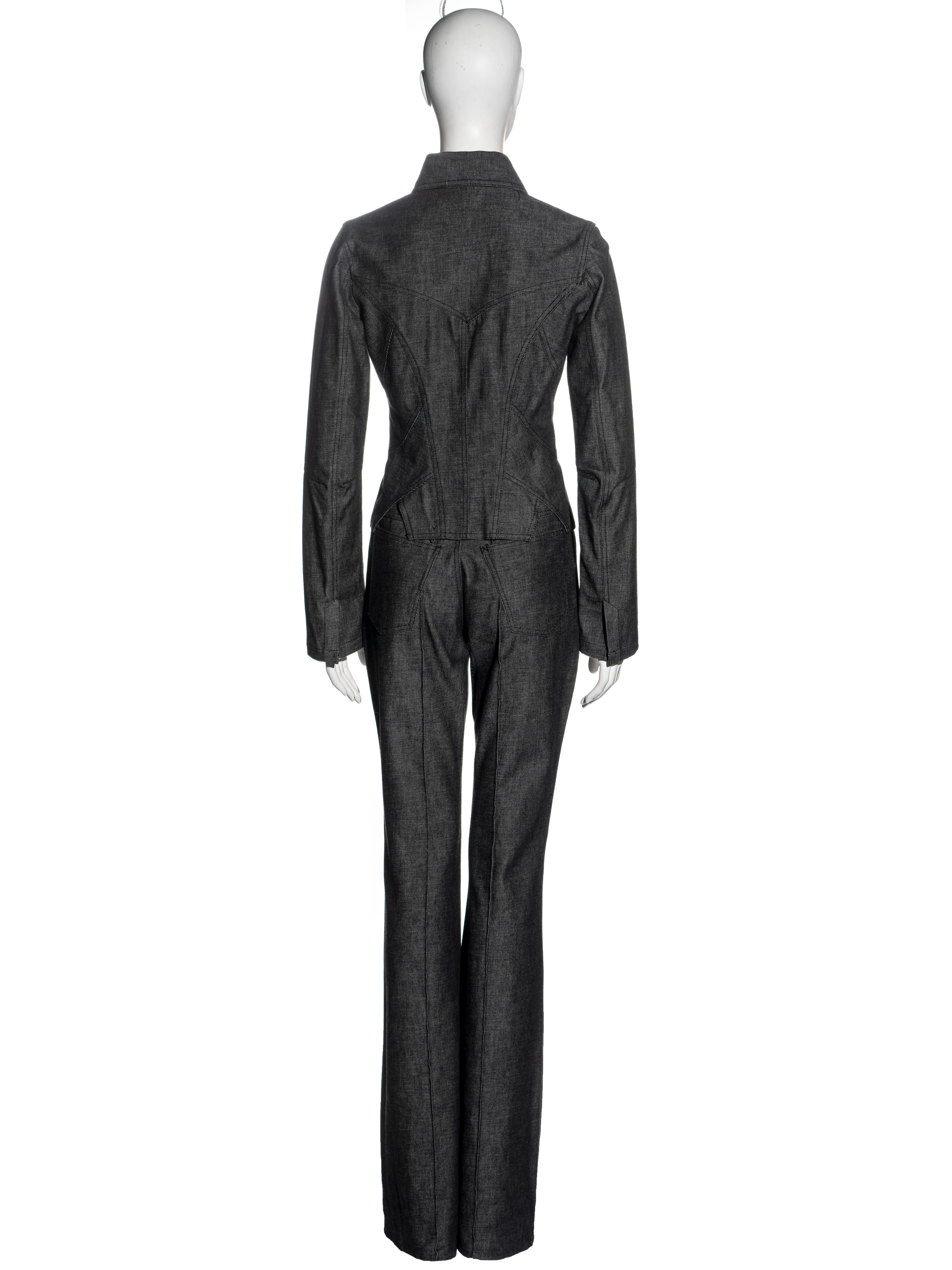 Alexander McQueen grey denim shirt and flared pants, fw 2000 For Sale 1