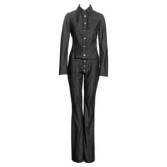 Alexander McQueen, chemise et pantalon évasé en denim gris, fw 2000