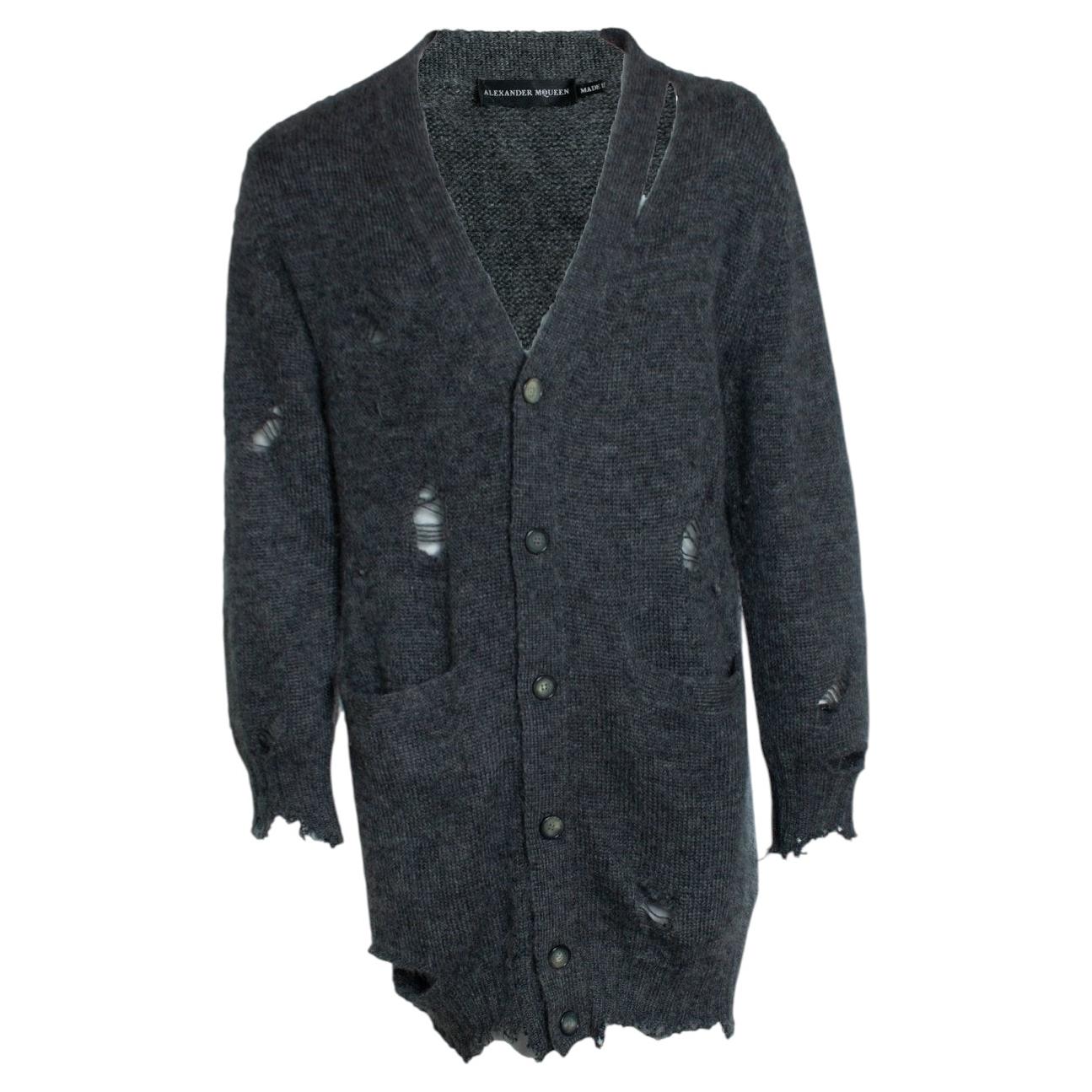 Alexander McQueen, Grey distressed cardigan
