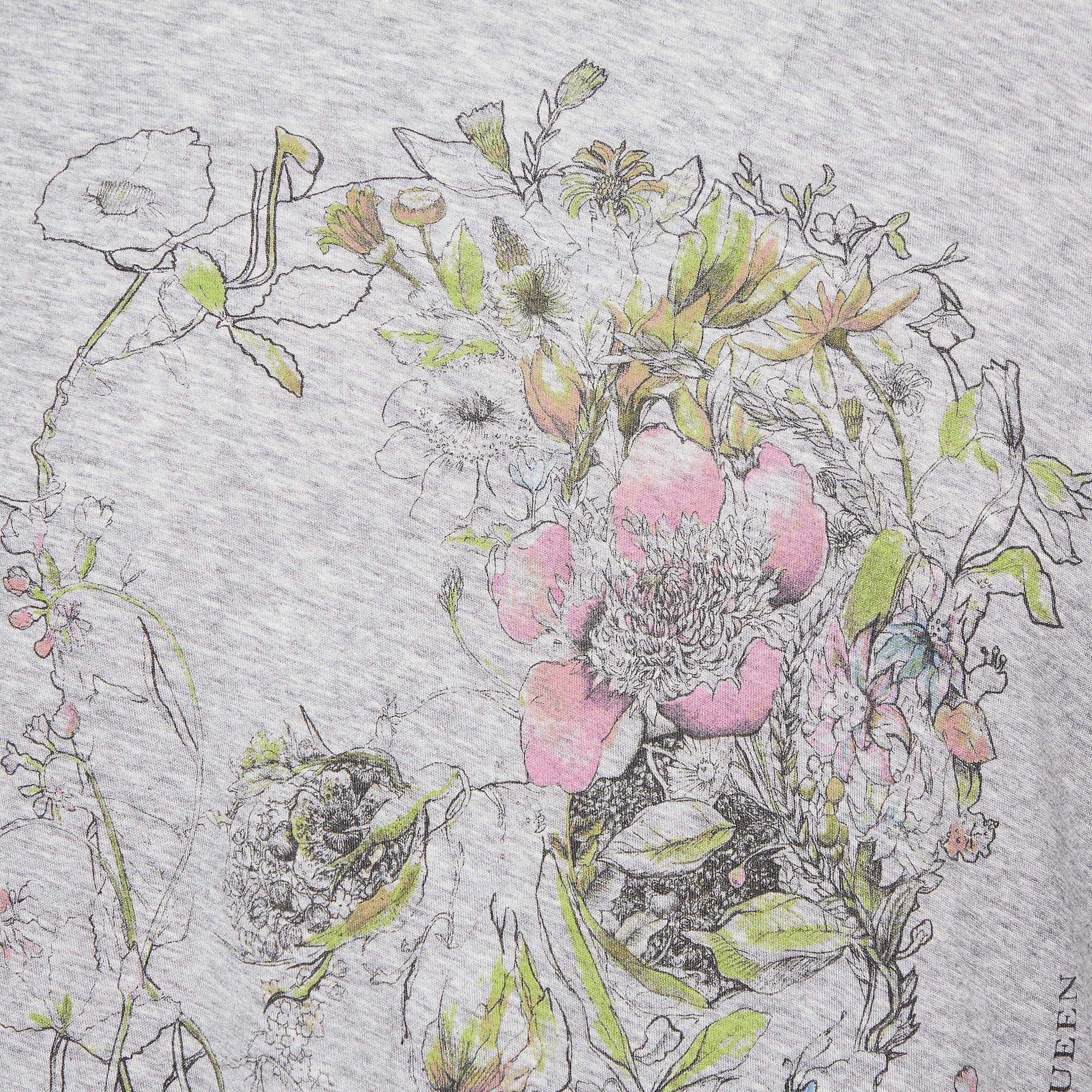 Grigio Alexander McQueen - Maglietta grigia in jersey con stampa floreale XS in vendita