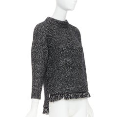 ALEXANDER MCQUEEN grey frayed fringe step hem raglan knit sweater S