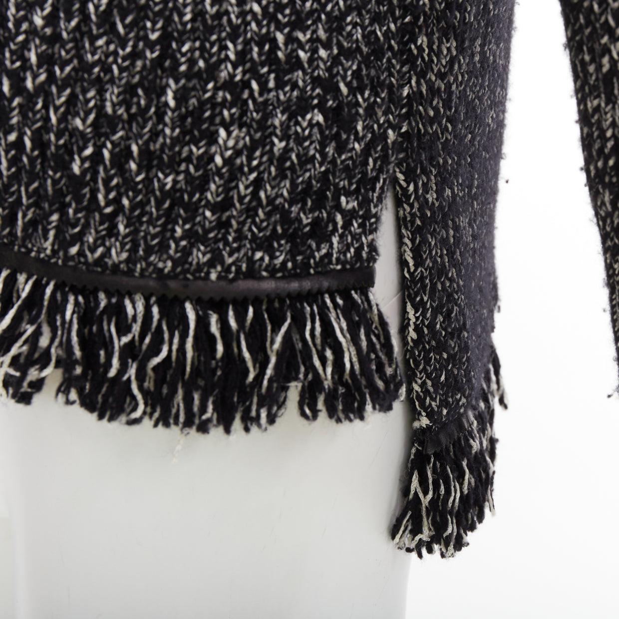 Black ALEXANDER MCQUEEN grey frayed fringe step hem raglan knit sweater S For Sale