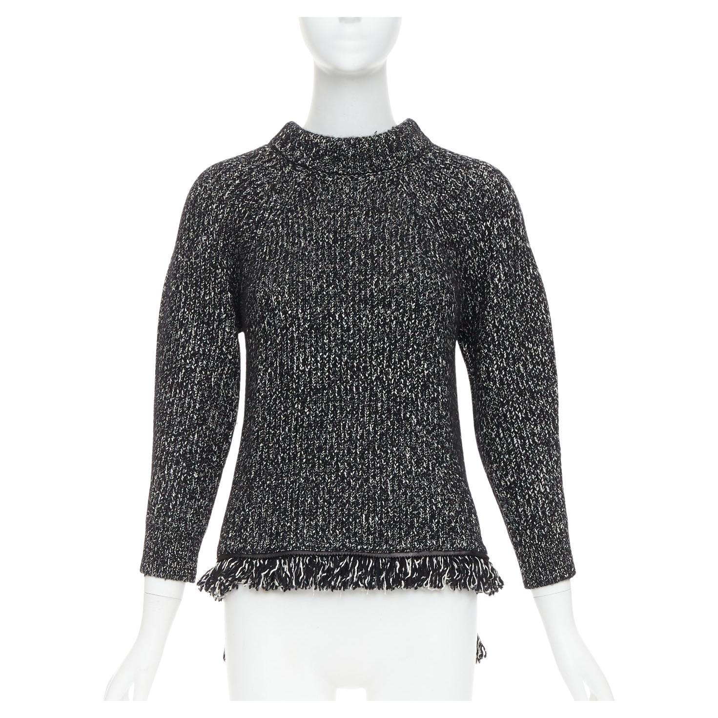 ALEXANDER MCQUEEN jersey de punto raglán gris con flecos deshilachados S