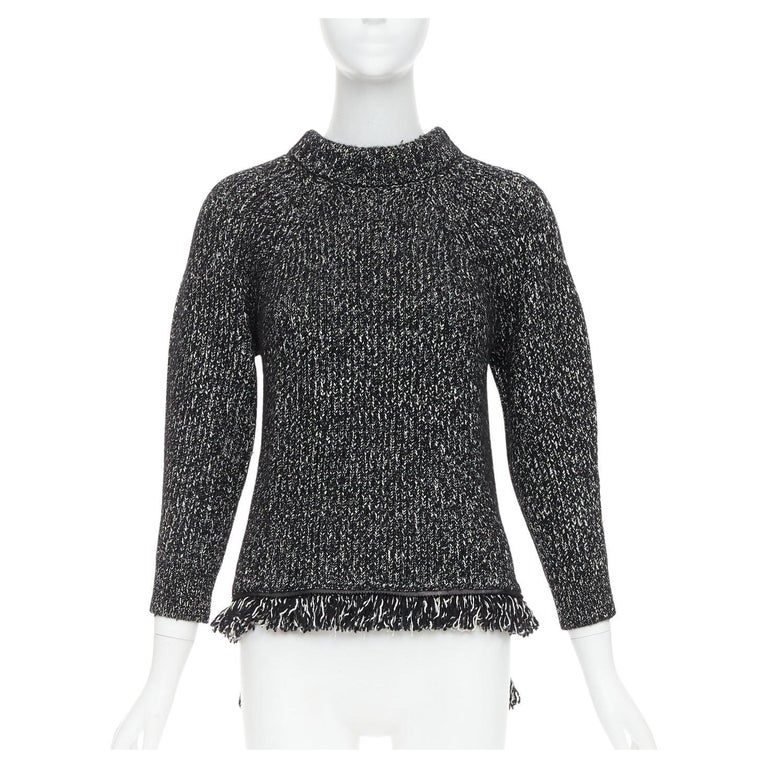 ALEXANDER MCQUEEN grey frayed fringe step hem raglan knit sweater 