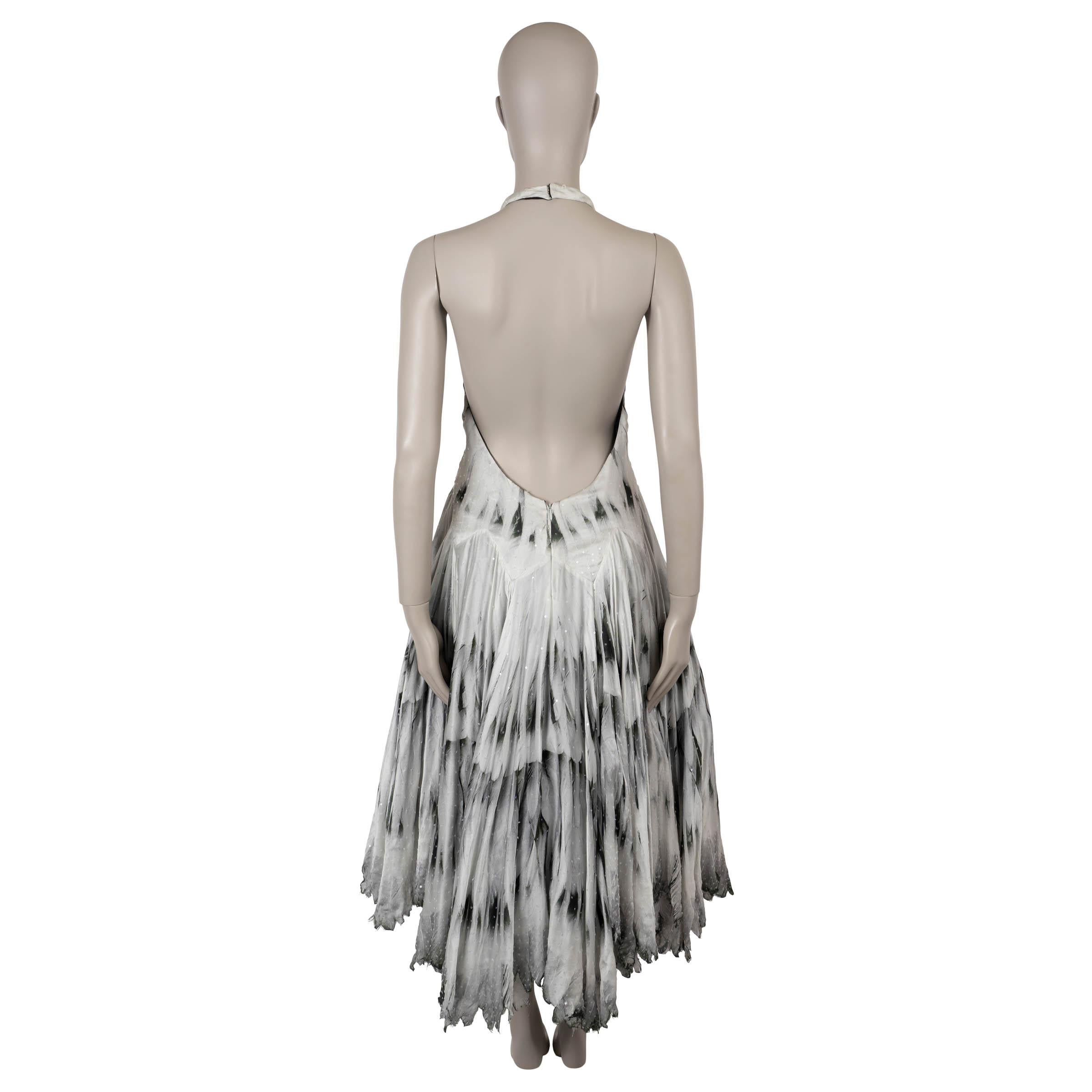 Gray ALEXANDER MCQUEEN grey green silk 2008 BACKLESS SEQUIN FEATHER GOWN Dress 40 S