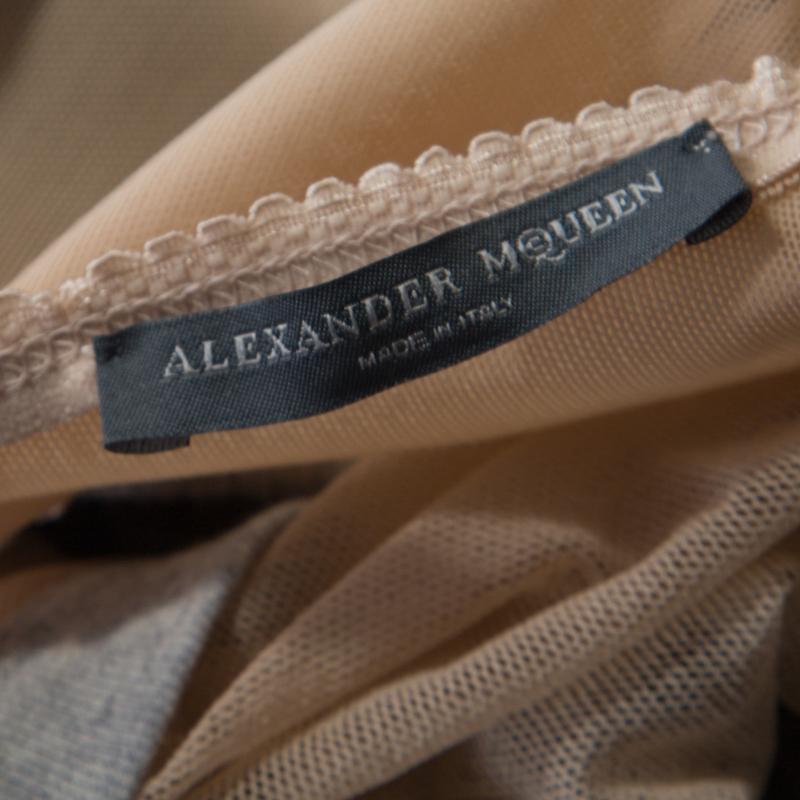 Women's Alexander McQueen Grey Jersey Mesh Insert Cropped T-Shirt M