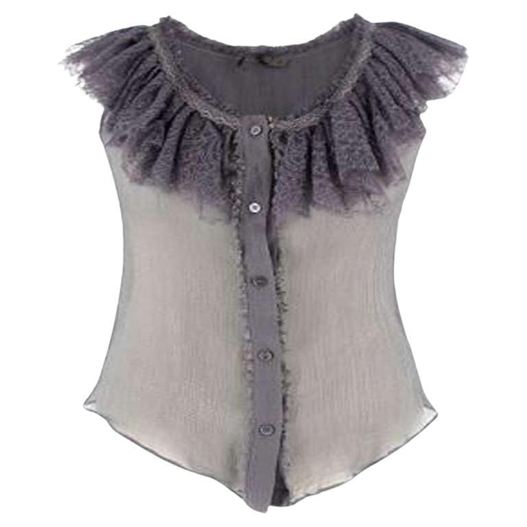Alexander McQueen Grey Lace Ruffle Top For Sale