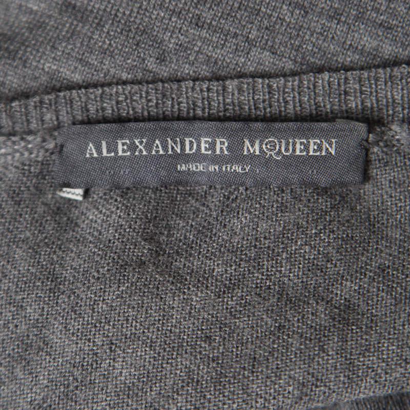 Alexander McQueen Grey Melange Wool Asymmetric Sleeve Oversized Shift Dress S For Sale 1
