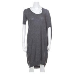 Alexander McQueen Gris Melange Lana Manga Asimétrica Sobredimensionado Vestido S