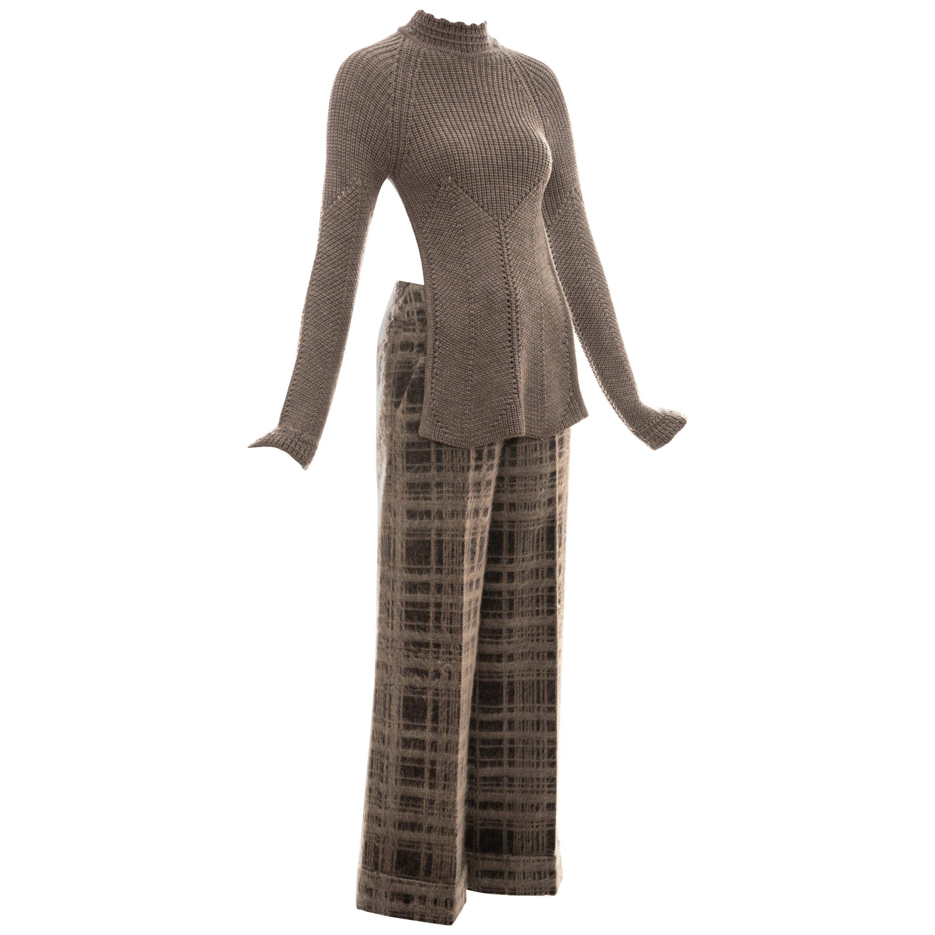 Alexander McQueen grey mohair knitted sweater and pant suit, fw 1999 For Sale