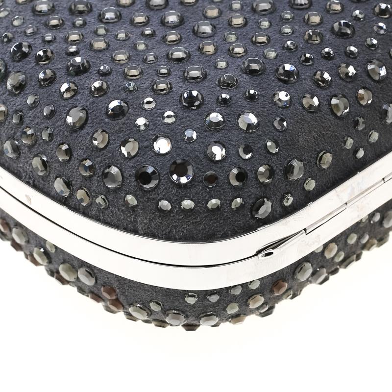 Alexander McQueen Grey Nubuck Leather and Crystal Embellished Skull Clutch 6