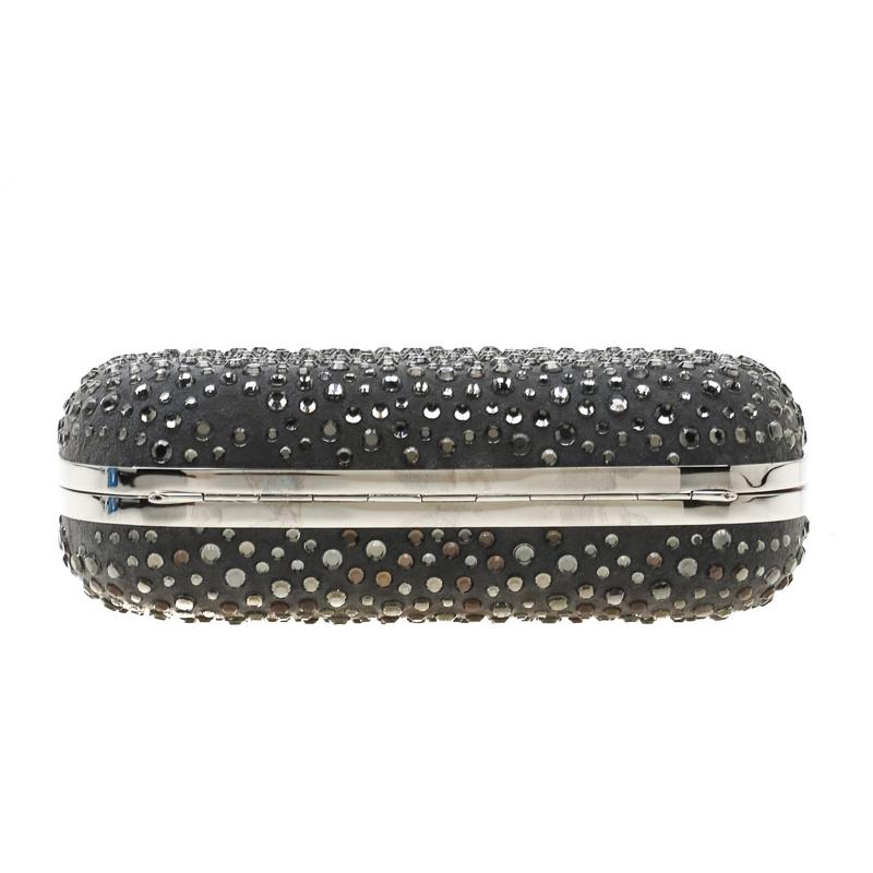 Women's Alexander McQueen Grey Nubuck Leather and Crystal Embellished Skull Clutch