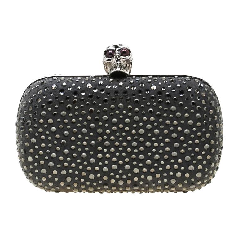 Alexander McQueen Grey Nubuck Leather and Crystal Embellished Skull Clutch