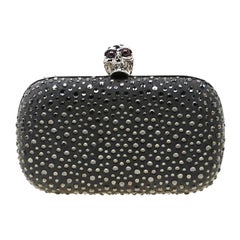 Alexander McQueen Grey Nubuck Leather and Crystal Embellished Skull Clutch