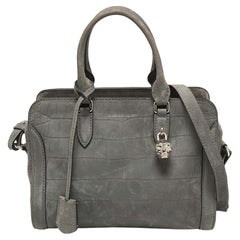 Alexander McQueen Grey Nubuck Leather Skull Padlock Tote