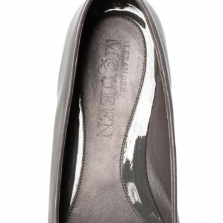 Gray Alexander McQueen Grey Patent Leather Sequin Skull Smoking Slippers Size 39