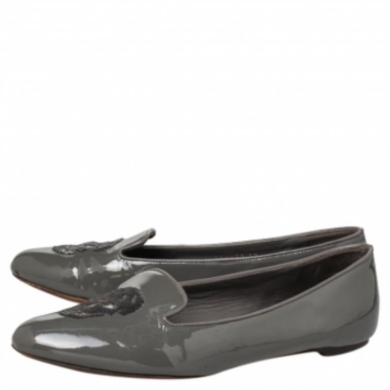 Alexander McQueen Grey Patent Leather Sequin Skull Smoking Slippers Size 39 2