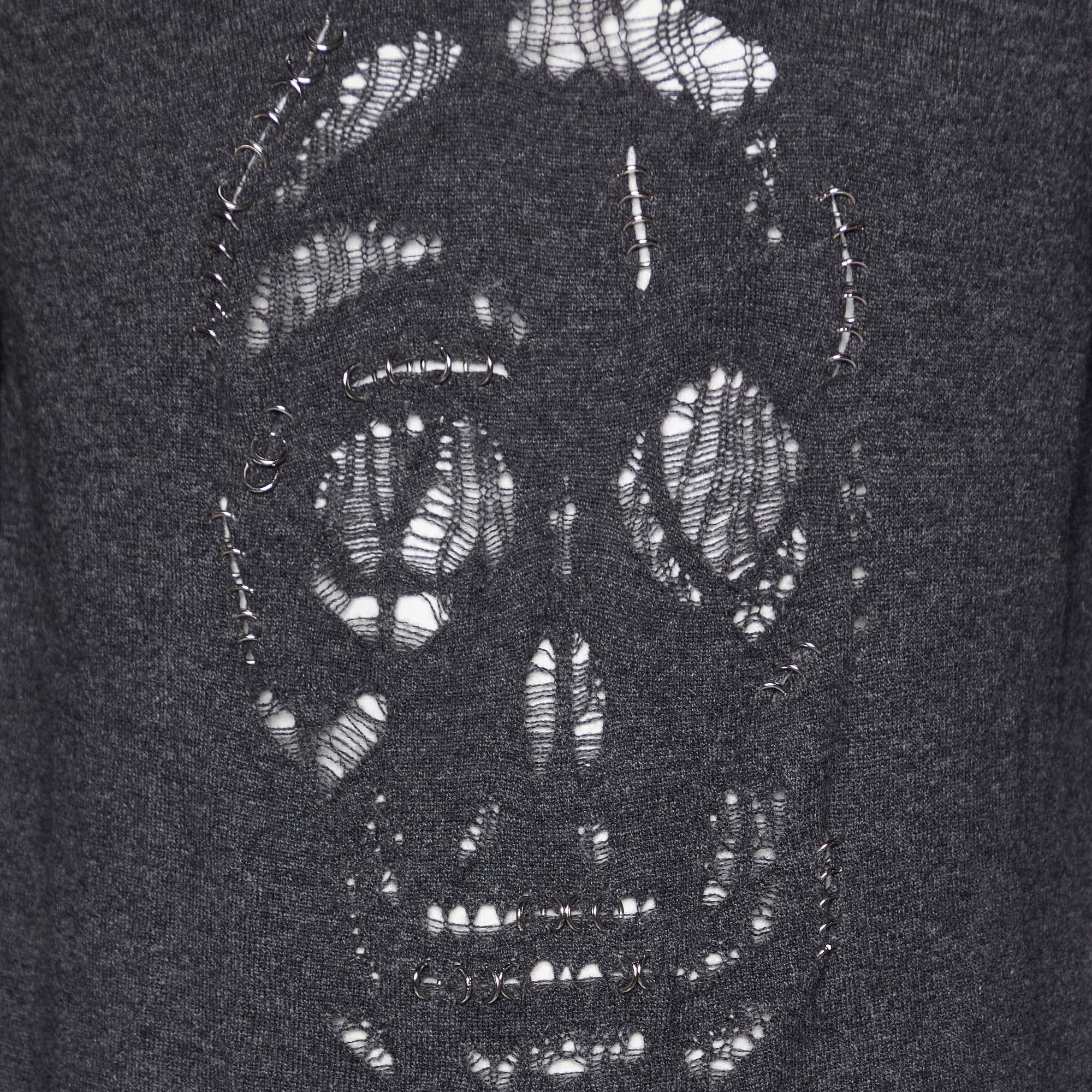 Alexander McQueen Grey Pierced Skull Wool & Cashmere Sweater L 2