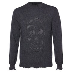 Alexander McQueen Grauer Pullover mit durchbrochenem Totenkopf aus Wolle und Kaschmir L