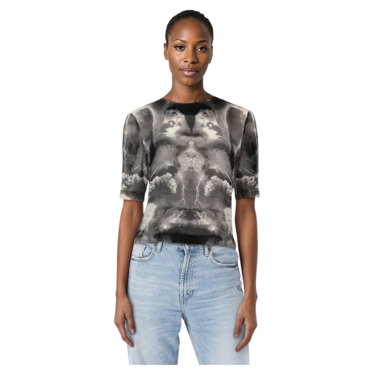 Alexander McQueen Grey Silk Lightning Print Blouse Size S