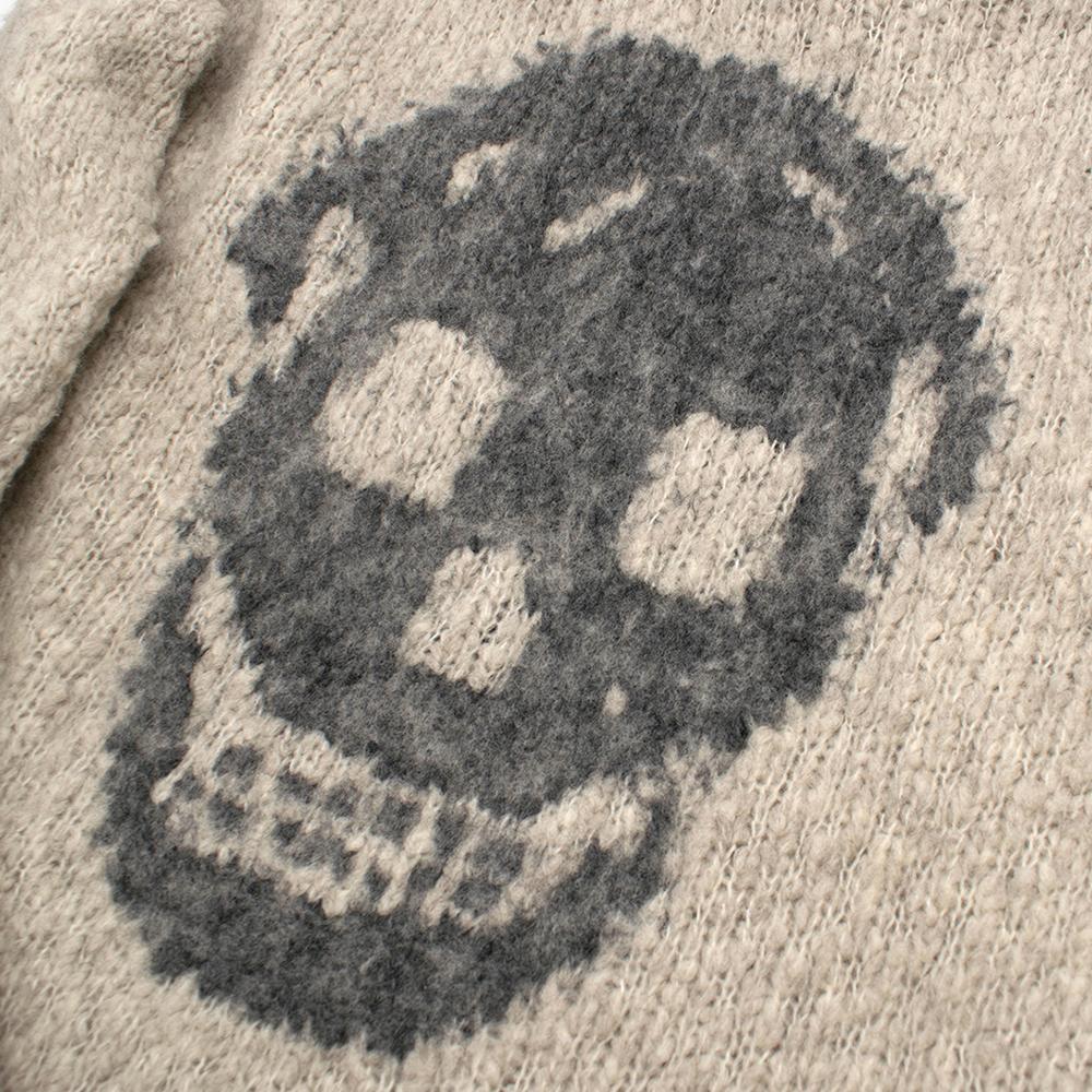 Gray Alexander McQueen Grey Skull Print Wool Blend Roll Neck Sweater XS