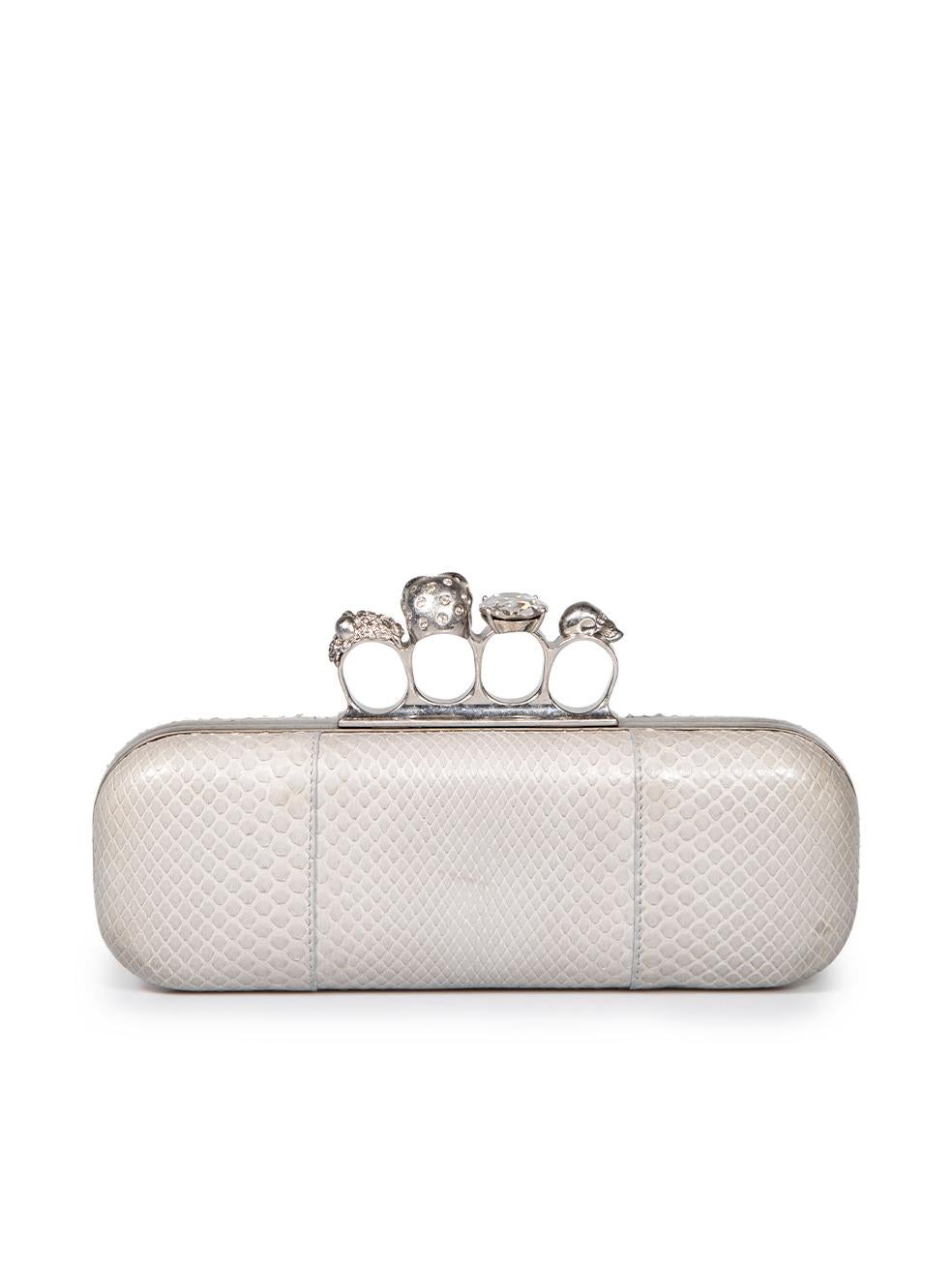 Alexander McQueen Grey Snakeskin Knuckle Clutch In Excellent Condition For Sale In London, GB