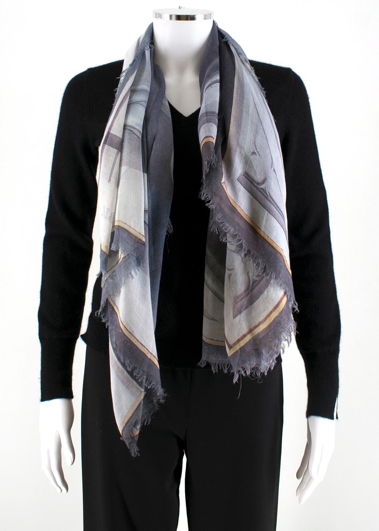 Alexander Mcqueen Grey Statue Print Scarf

- Grey print scarf
- Statues print
- Fringe trim 

Please note, these items are pre-owned and may show some signs of storage, even when unworn and unused. This is reflected within the significantly reduced