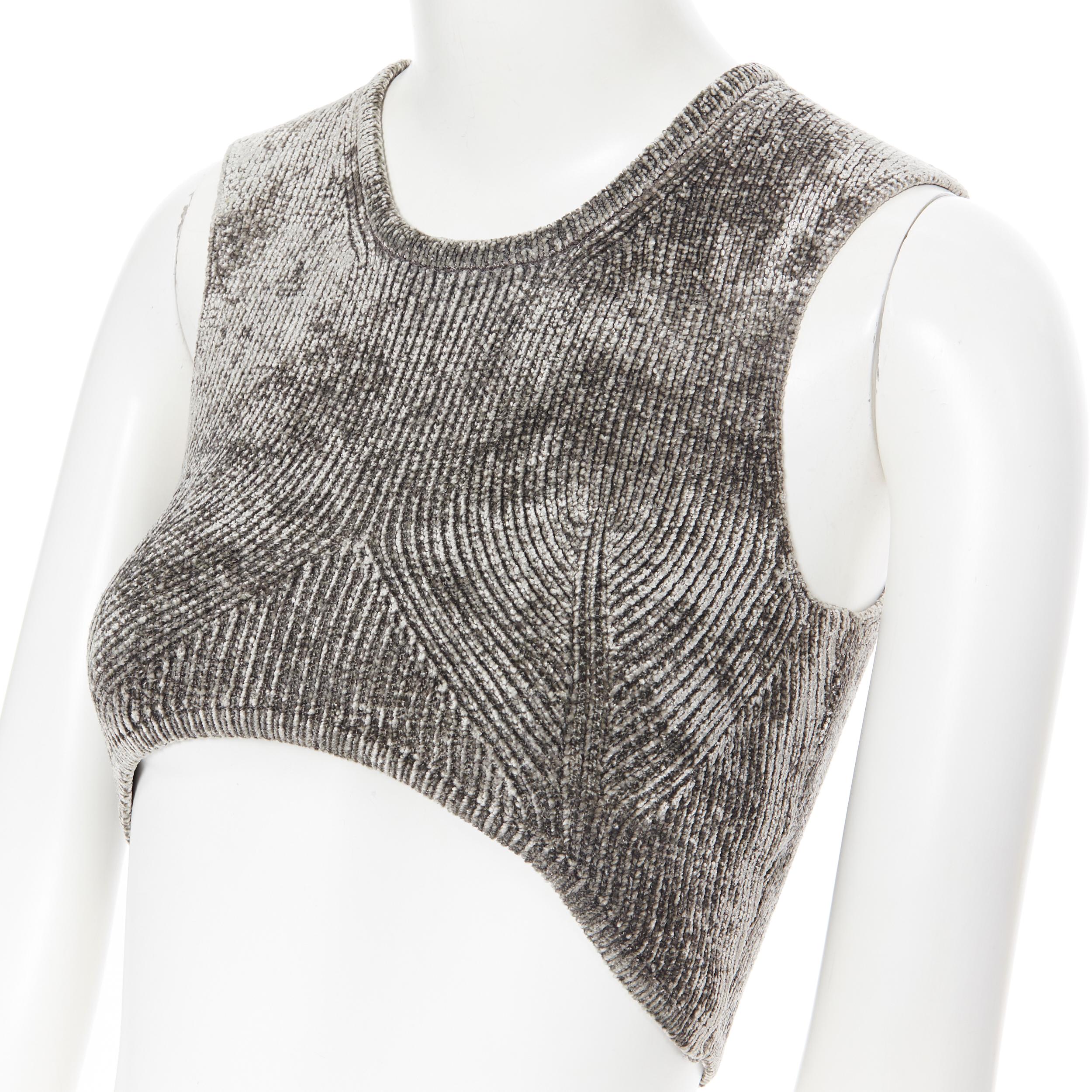 ALEXANDER WANG grey stretch velour contoured ribbing cropped bra top XS
Brand: Alexander Wang
Designer: Alexander Wang
Model Name / Style: Cropped top
Material: Viscose, nylon, spandex
Color: Grey
Pattern: Solid
Closure: Pull on
Extra Detail: