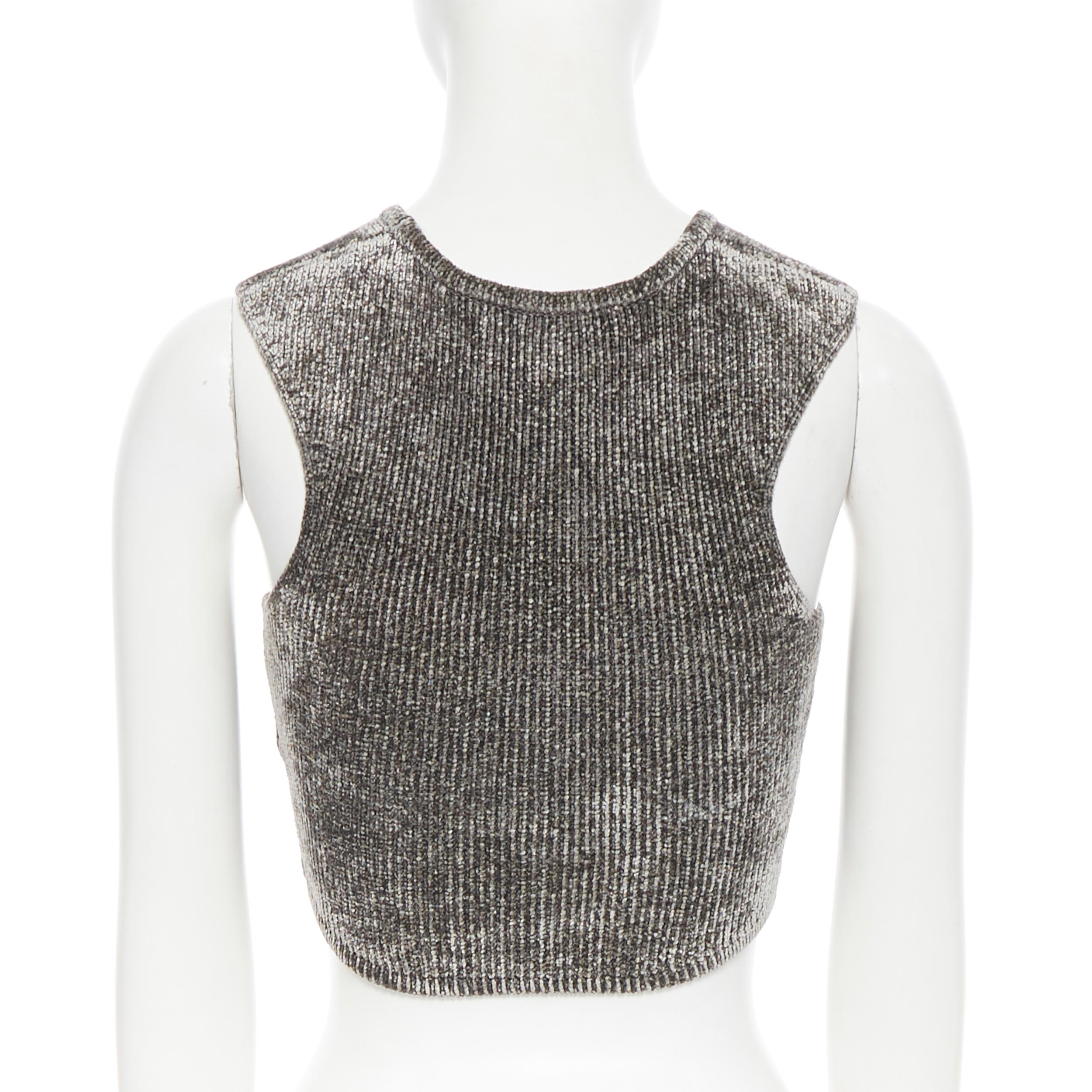 ALEXANDER WANG grey stretch velour contoured ribbing cropped bra top XS In Excellent Condition In Hong Kong, NT