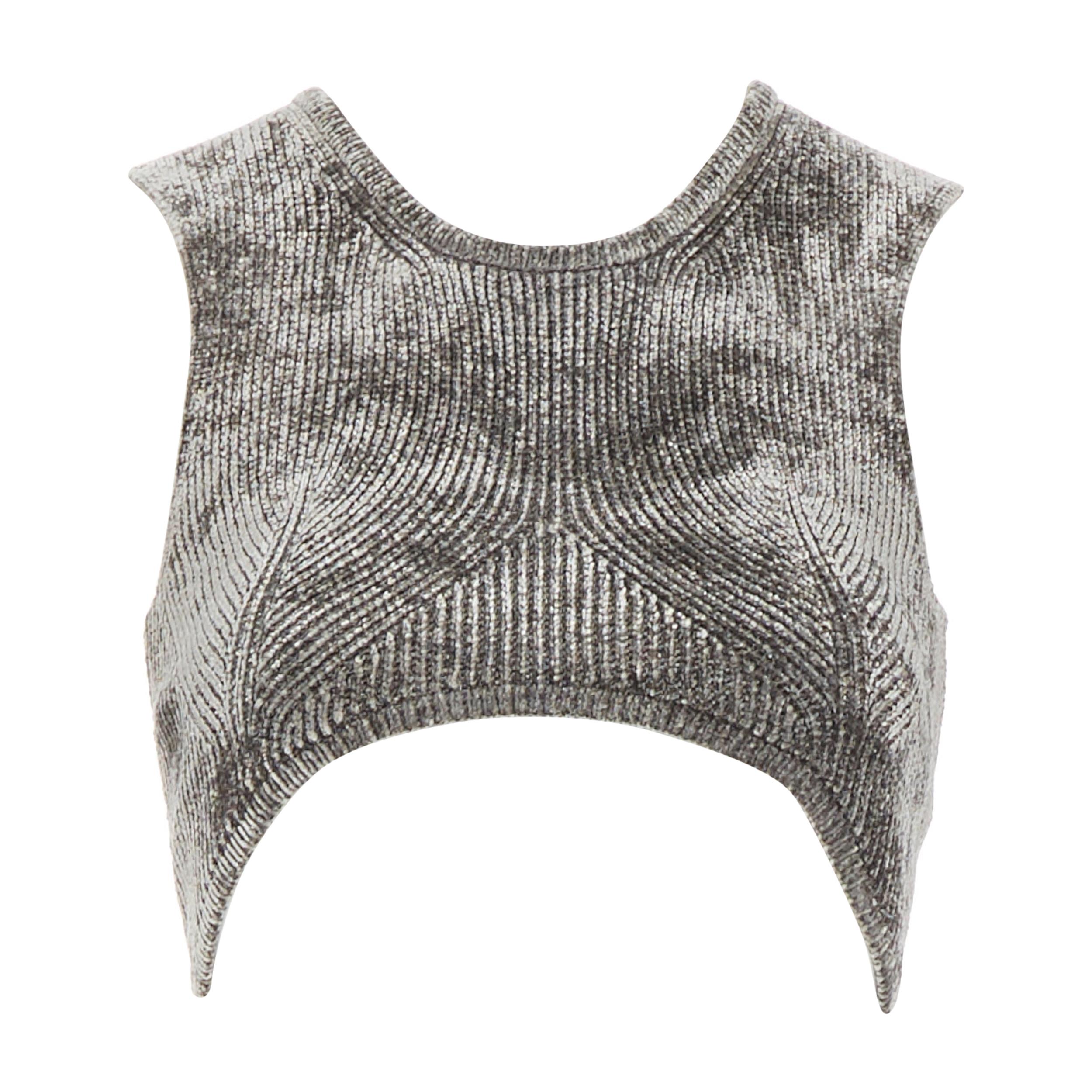 ALEXANDER WANG grey stretch velour contoured ribbing cropped bra top XS