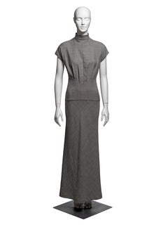 Alexander McQueen Grey Tailored Wool Button-Up Floor-Length Dress, FW 1998