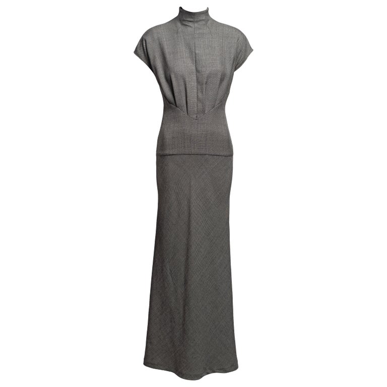 Alexander McQueen Grey Tailored Wool Button-Up Floor-Length Dress, FW 1998 at 1stDibs