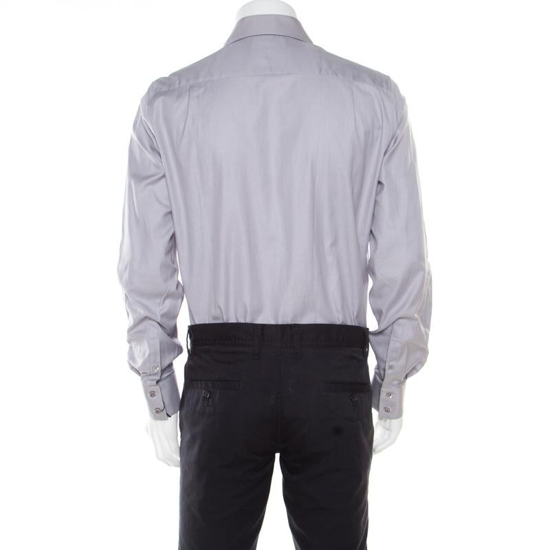 Gray Alexander McQueen Grey Textured Cotton Eyelet Embroidered Collar Shirt XL