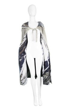Alexander McQueen Grey Velvet & Marble Patterned Silk Bridal Evening Cape