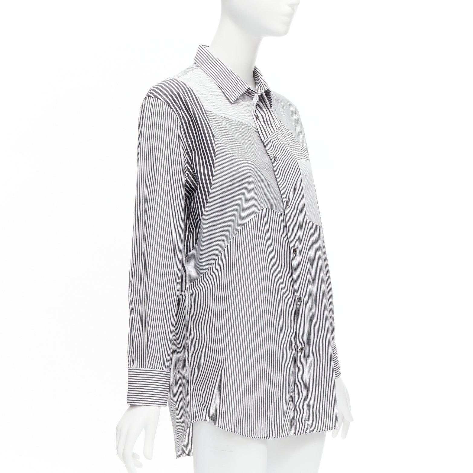 Gray ALEXANDER MCQUEEN grey white cotton mixed stripes patchwork shirt Sz.16 L For Sale