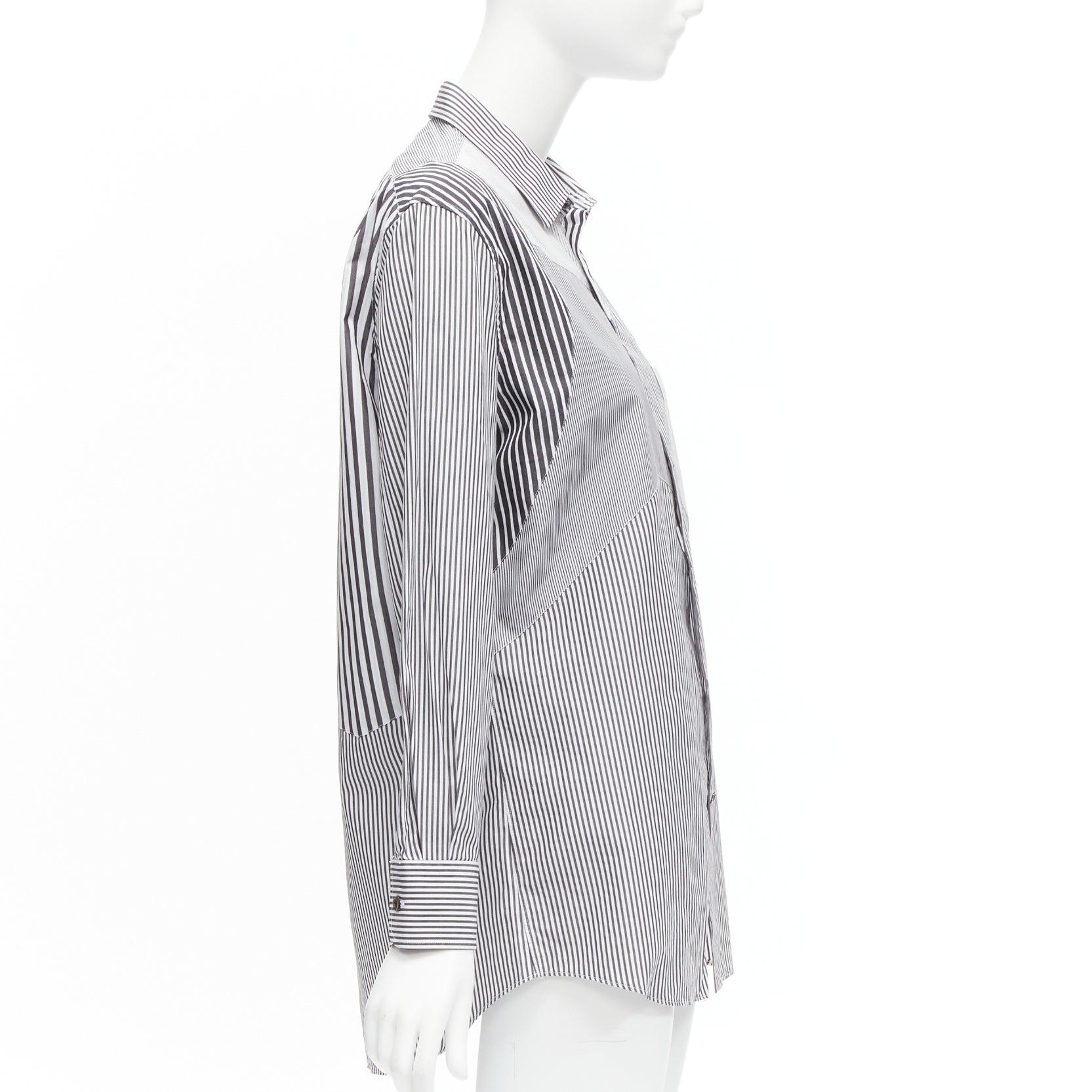 ALEXANDER MCQUEEN grey white cotton mixed stripes patchwork shirt Sz.16 L In Excellent Condition For Sale In Hong Kong, NT