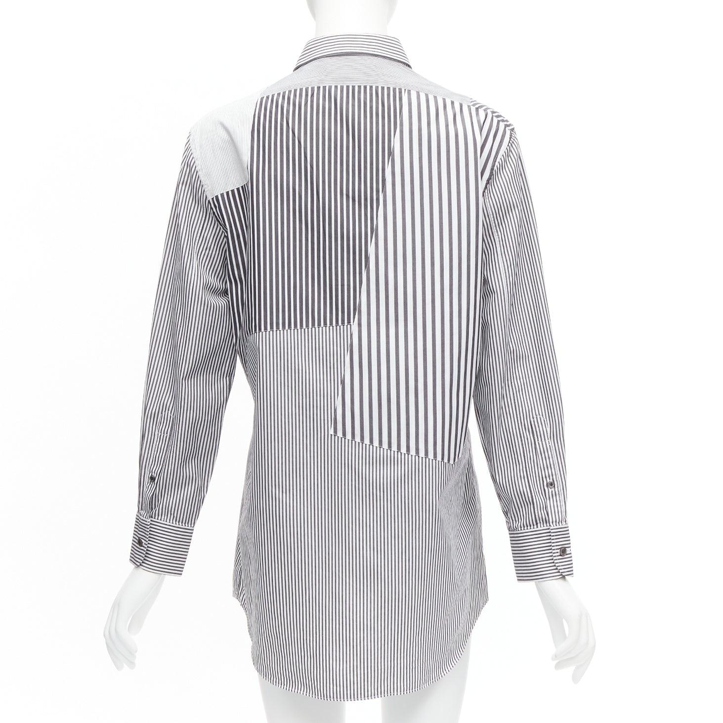 Women's ALEXANDER MCQUEEN grey white cotton mixed stripes patchwork shirt Sz.16 L For Sale