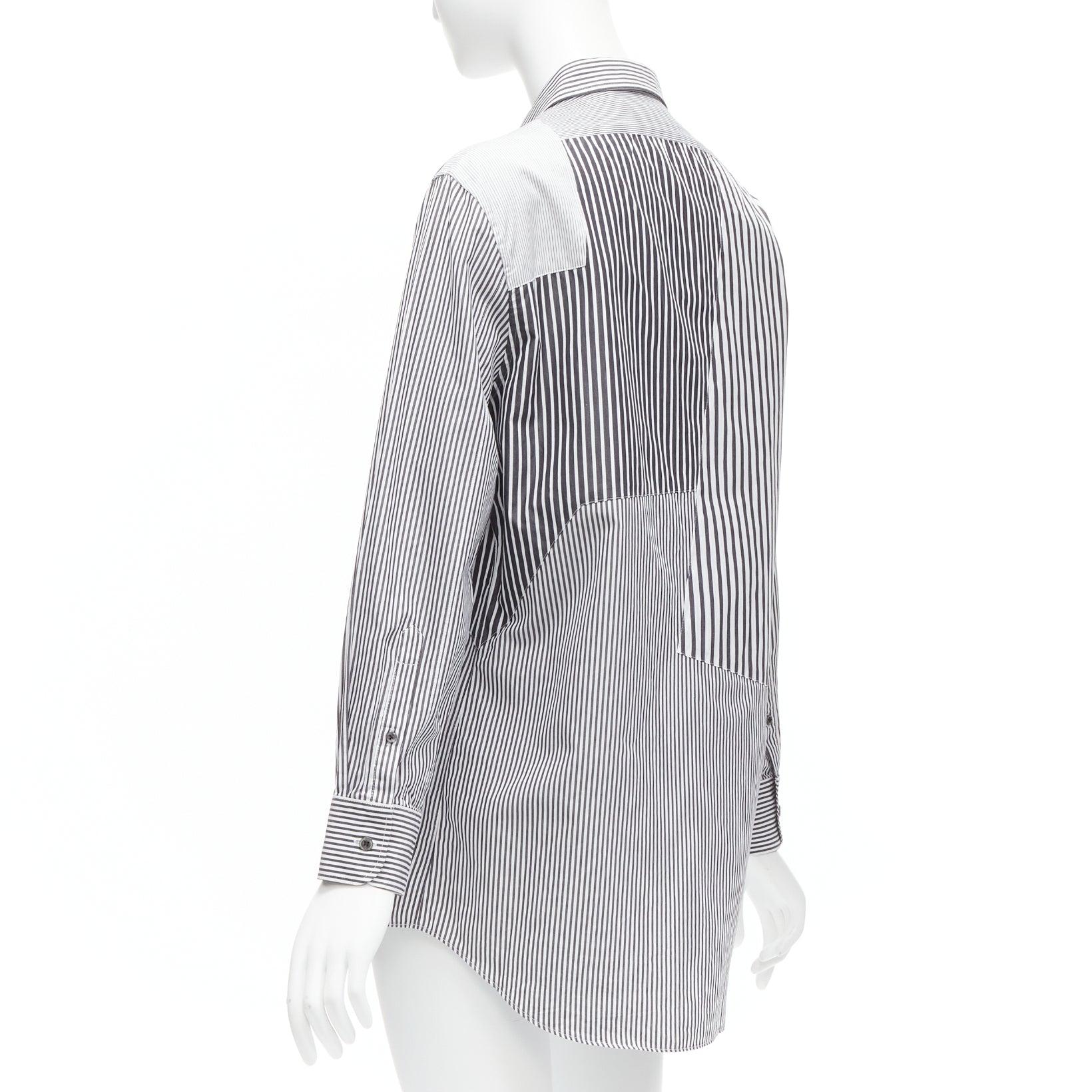 ALEXANDER MCQUEEN grey white cotton mixed stripes patchwork shirt Sz.16 L For Sale 1