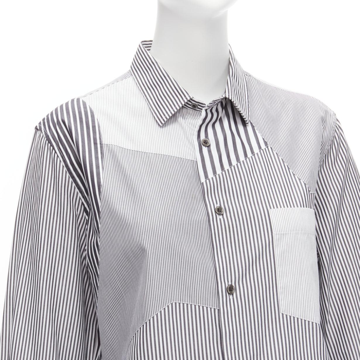 ALEXANDER MCQUEEN grey white cotton mixed stripes patchwork shirt Sz.16 L For Sale 2