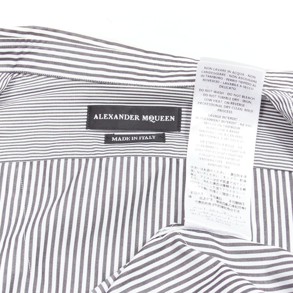 ALEXANDER MCQUEEN grey white cotton mixed stripes patchwork shirt Sz.16 L 4